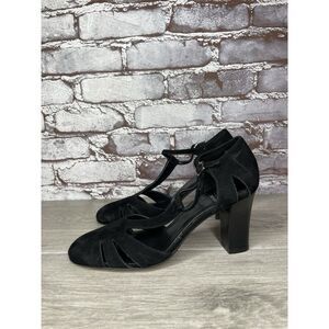 Joan & David Circa Black Suede Leather Round Toe Ankle Strap Heels Women 7.5M US